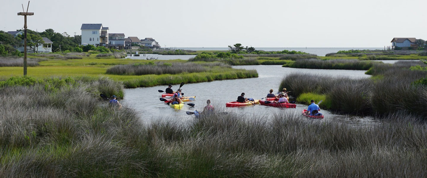 Hampden-Sydney College student kayaking at Hatteras Island Ocean Center
